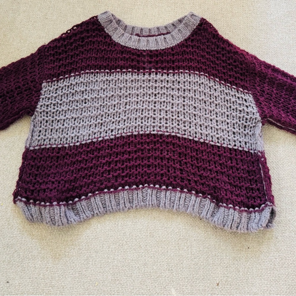 Cozy Free People Knit Striped Sweater - Plum and Gray size S